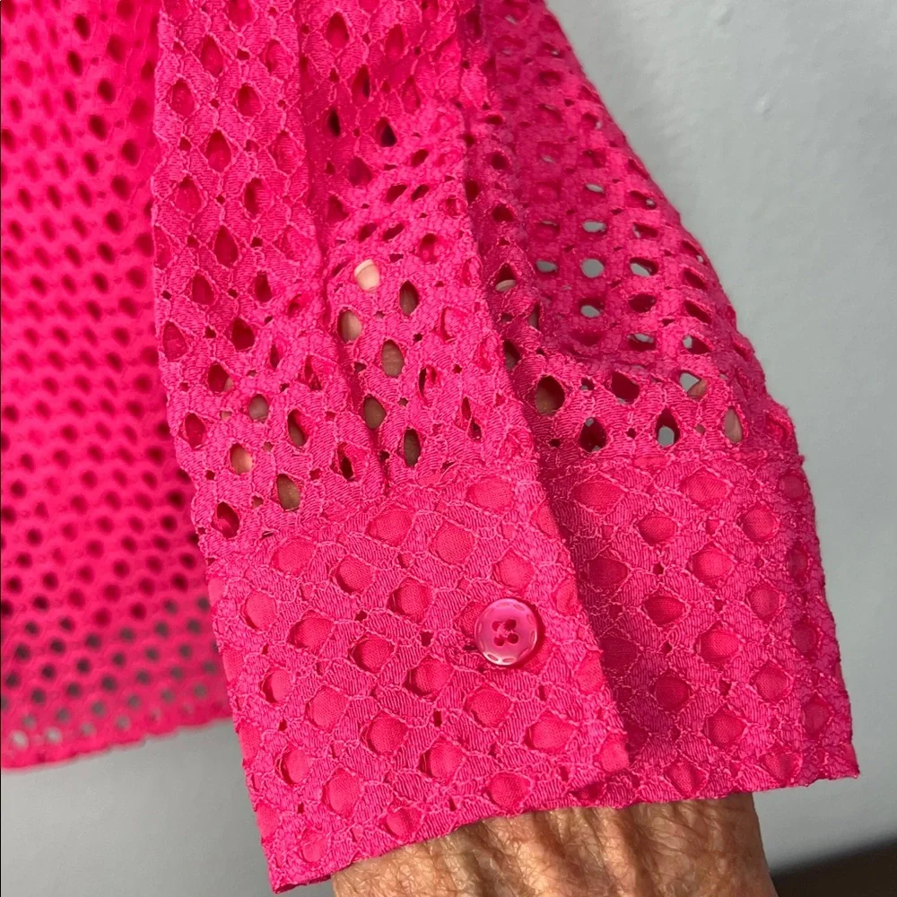Denim & Co Pink Open Weave Long Sleeve Blouse & Tank To Set 1X
